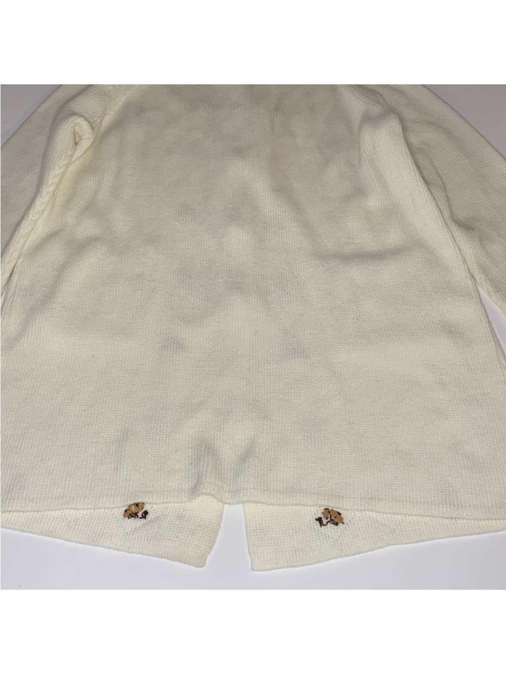 Vintage Cream Knit Button-Front Coat with Pastel Floral Embroidery - Picture 6 of 11